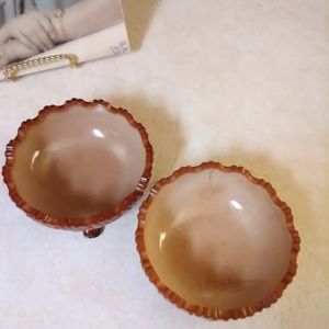 2 Greentown brown glass slag bowls excellent
